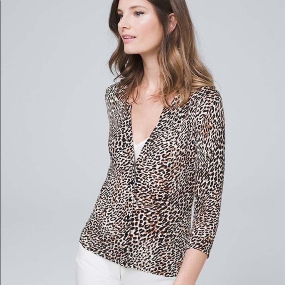 White House Black Market animal Leopard Print cardigan sz small